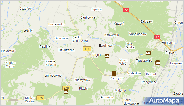 mapa Krępa gmina Poddębice, Krępa gmina Poddębice na mapie Targeo