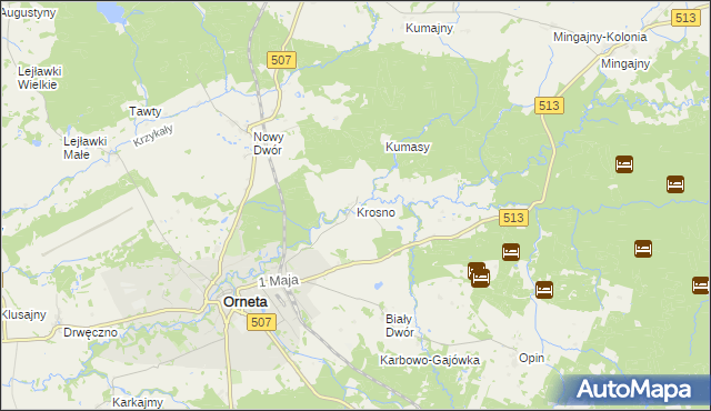 mapa Krosno gmina Orneta, Krosno gmina Orneta na mapie Targeo