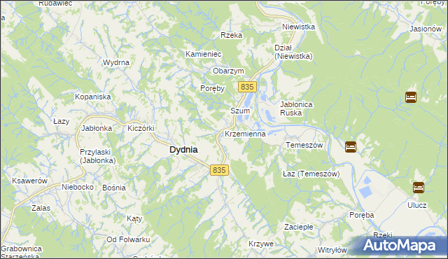 mapa Krzemienna gmina Dydnia, Krzemienna gmina Dydnia na mapie Targeo