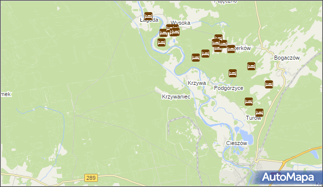 mapa Krzywaniec gmina Nowogród Bobrzański, Krzywaniec gmina Nowogród Bobrzański na mapie Targeo