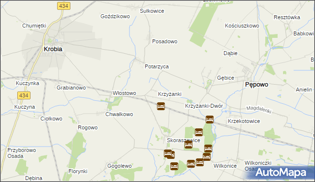mapa Krzyżanki gmina Pępowo, Krzyżanki gmina Pępowo na mapie Targeo