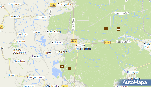 mapa Kuźnia Raciborska, Kuźnia Raciborska na mapie Targeo