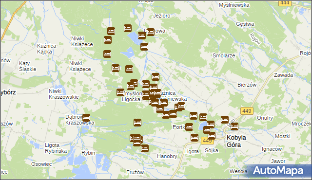 mapa Kuźnica Myślniewska, Kuźnica Myślniewska na mapie Targeo