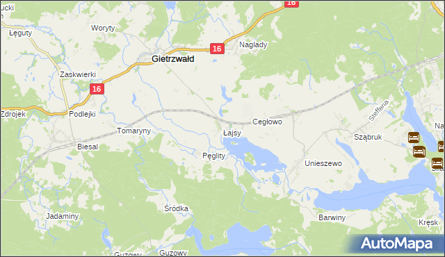 mapa Łajsy gmina Gietrzwałd, Łajsy gmina Gietrzwałd na mapie Targeo