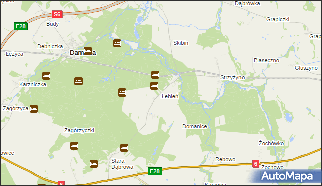 mapa Łebień gmina Damnica, Łebień gmina Damnica na mapie Targeo