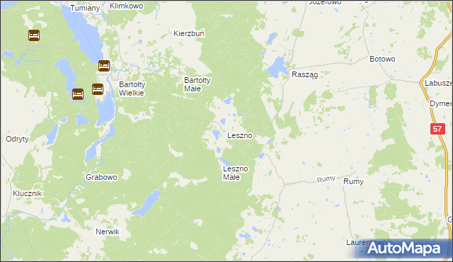 mapa Leszno gmina Barczewo, Leszno gmina Barczewo na mapie Targeo