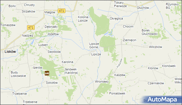 mapa Lipicze gmina Goszczanów, Lipicze gmina Goszczanów na mapie Targeo