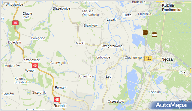 mapa Łubowice gmina Rudnik, Łubowice gmina Rudnik na mapie Targeo