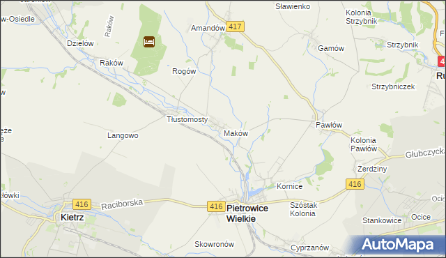 mapa Maków gmina Pietrowice Wielkie, Maków gmina Pietrowice Wielkie na mapie Targeo