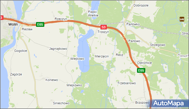 mapa Mierzęcin gmina Wolin, Mierzęcin gmina Wolin na mapie Targeo