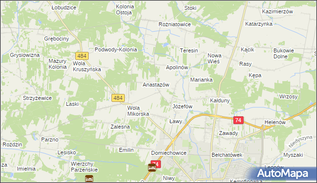 mapa Mikorzyce gmina Bełchatów, Mikorzyce gmina Bełchatów na mapie Targeo