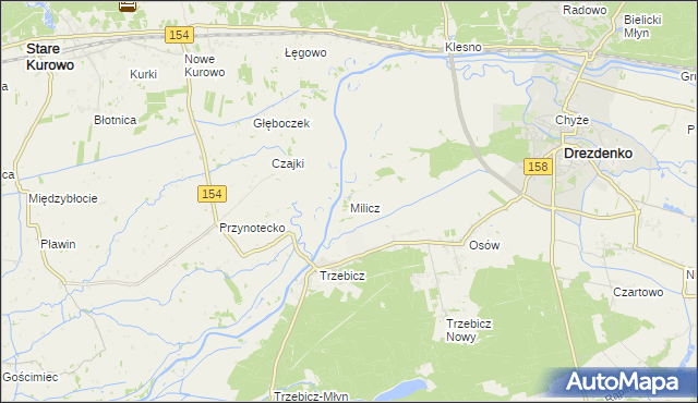 mapa Milicz gmina Drezdenko, Milicz gmina Drezdenko na mapie Targeo