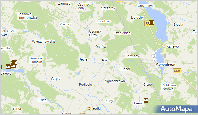 mapa Narty gmina Rogowo, Narty gmina Rogowo na mapie Targeo