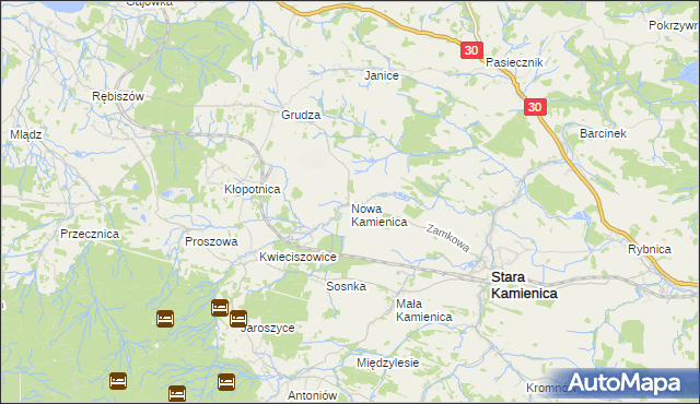 mapa Nowa Kamienica, Nowa Kamienica na mapie Targeo
