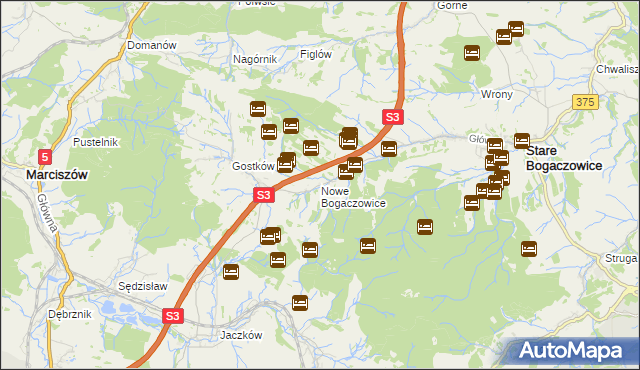 mapa Nowe Bogaczowice, Nowe Bogaczowice na mapie Targeo