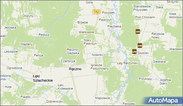 mapa Nowinki gmina Ręczno, Nowinki gmina Ręczno na mapie Targeo