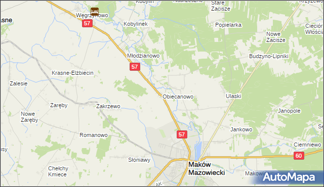 mapa Obiecanowo gmina Karniewo, Obiecanowo gmina Karniewo na mapie Targeo