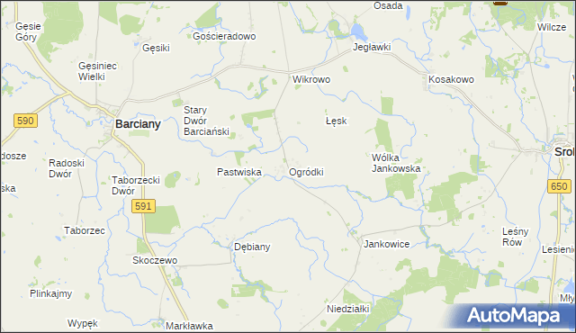 mapa Ogródki gmina Barciany, Ogródki gmina Barciany na mapie Targeo