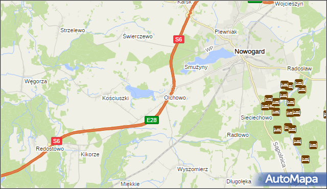 mapa Olchowo gmina Nowogard, Olchowo gmina Nowogard na mapie Targeo