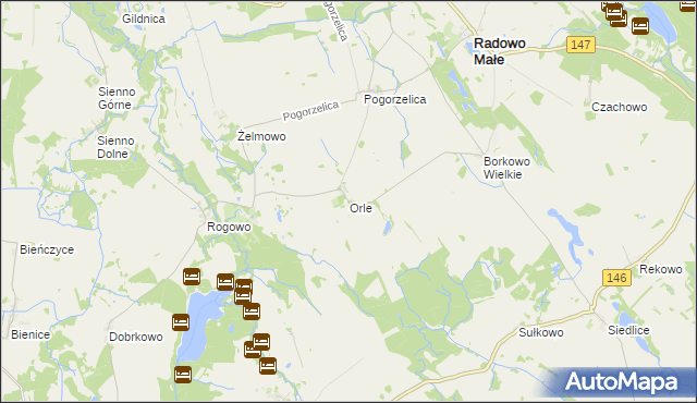 mapa Orle gmina Radowo Małe, Orle gmina Radowo Małe na mapie Targeo