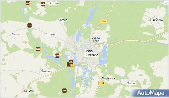 mapa Ośno Lubuskie, Ośno Lubuskie na mapie Targeo