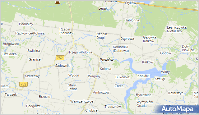 mapa Pawłów powiat starachowicki, Pawłów powiat starachowicki na mapie Targeo