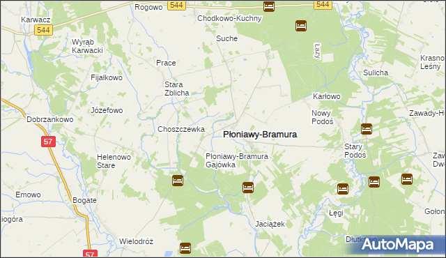 mapa Płoniawy-Bramura, Płoniawy-Bramura na mapie Targeo
