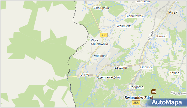 mapa Pobiedna gmina Leśna, Pobiedna gmina Leśna na mapie Targeo
