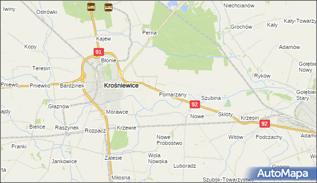 mapa Pomarzany gmina Krośniewice, Pomarzany gmina Krośniewice na mapie Targeo