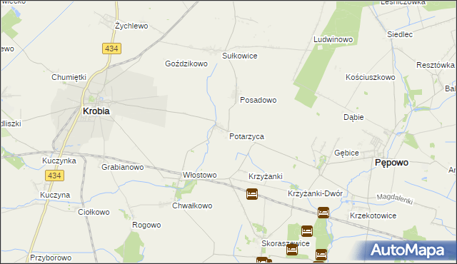 mapa Potarzyca gmina Krobia, Potarzyca gmina Krobia na mapie Targeo