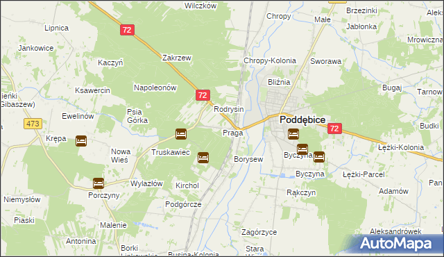 mapa Praga gmina Poddębice, Praga gmina Poddębice na mapie Targeo