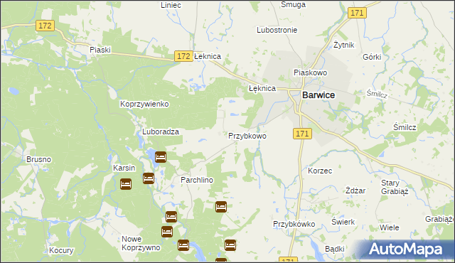mapa Przybkowo gmina Barwice, Przybkowo gmina Barwice na mapie Targeo