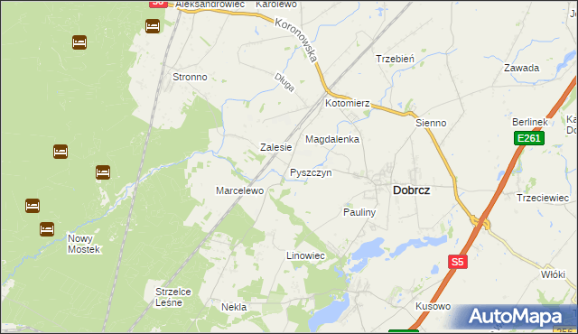 mapa Pyszczyn gmina Dobrcz, Pyszczyn gmina Dobrcz na mapie Targeo