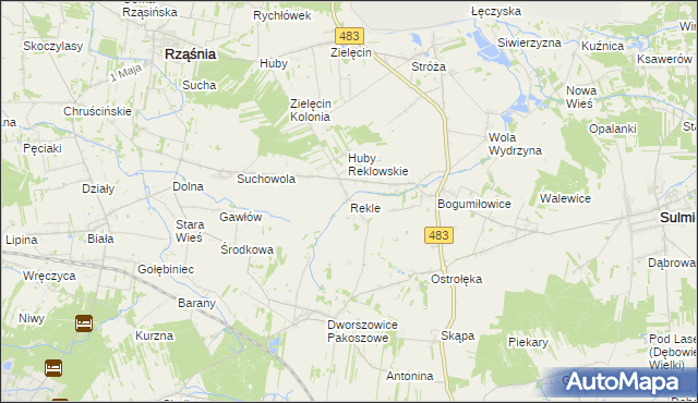 mapa Rekle gmina Rząśnia, Rekle gmina Rząśnia na mapie Targeo