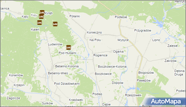 mapa Rogienice gmina Włoszczowa, Rogienice gmina Włoszczowa na mapie Targeo