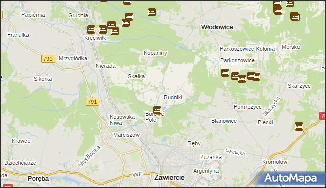 mapa Rudniki gmina Włodowice, Rudniki gmina Włodowice na mapie Targeo