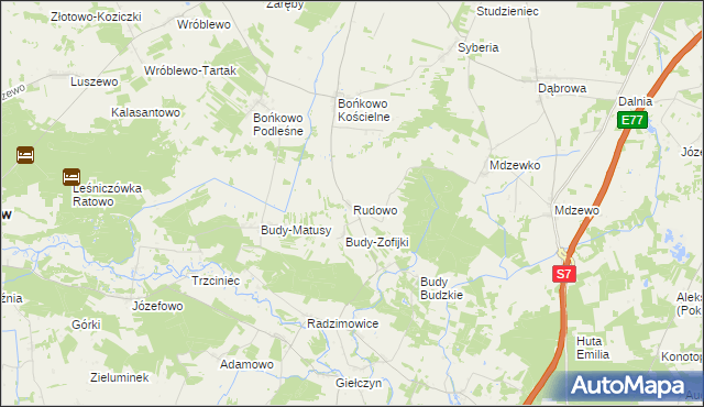 mapa Rudowo gmina Strzegowo, Rudowo gmina Strzegowo na mapie Targeo