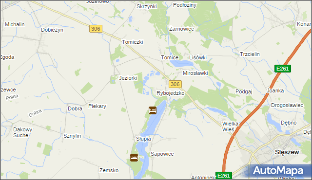 mapa Rybojedzko gmina Stęszew, Rybojedzko gmina Stęszew na mapie Targeo