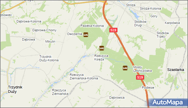 mapa Rzeczyca Księża, Rzeczyca Księża na mapie Targeo