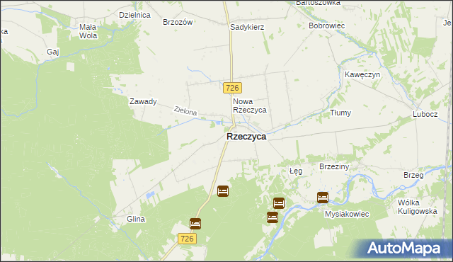 mapa Rzeczyca powiat tomaszowski, Rzeczyca powiat tomaszowski na mapie Targeo