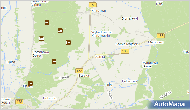 mapa Sarbia gmina Czarnków, Sarbia gmina Czarnków na mapie Targeo