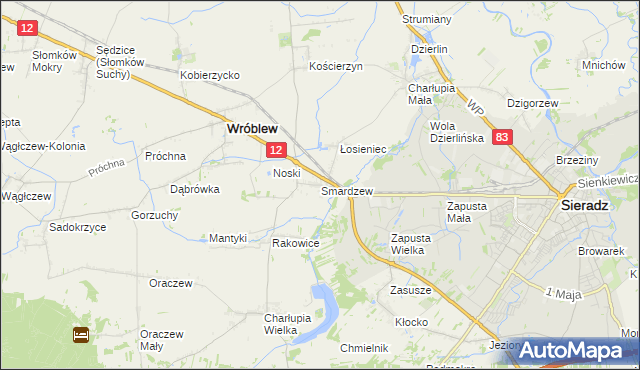 mapa Smardzew gmina Wróblew, Smardzew gmina Wróblew na mapie Targeo