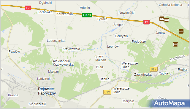 mapa Stary Majdan gmina Rejowiec, Stary Majdan gmina Rejowiec na mapie Targeo