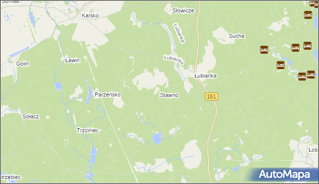 mapa Stawno gmina Nowogródek Pomorski, Stawno gmina Nowogródek Pomorski na mapie Targeo