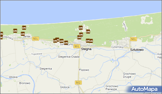mapa Stegna powiat nowodworski, Stegna powiat nowodworski na mapie Targeo