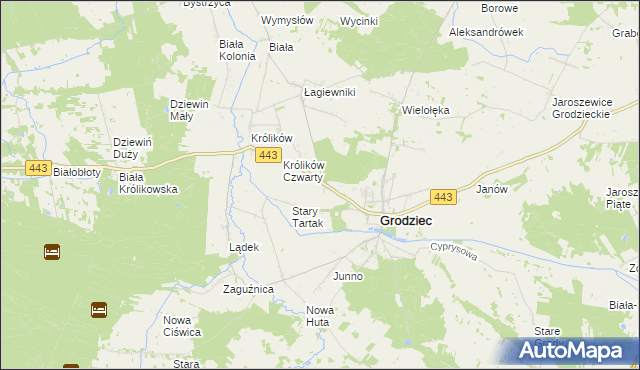 mapa Tartak gmina Grodziec, Tartak gmina Grodziec na mapie Targeo