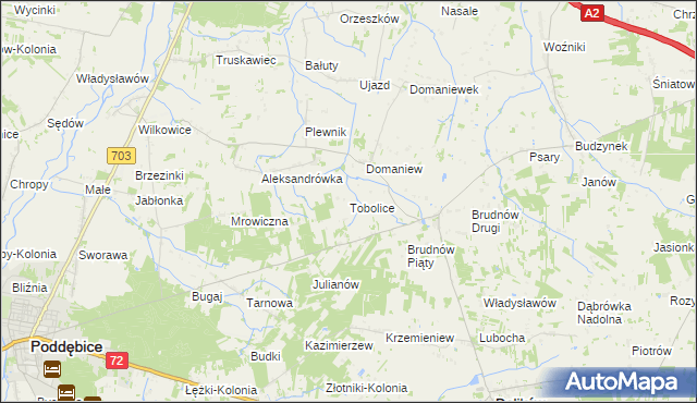 mapa Tobolice gmina Dalików, Tobolice gmina Dalików na mapie Targeo