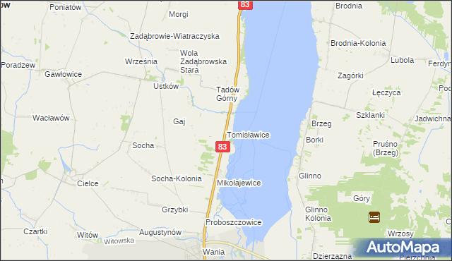 mapa Tomisławice gmina Warta, Tomisławice gmina Warta na mapie Targeo