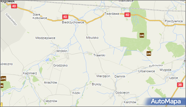 mapa Trawniki gmina Pawłowiczki, Trawniki gmina Pawłowiczki na mapie Targeo