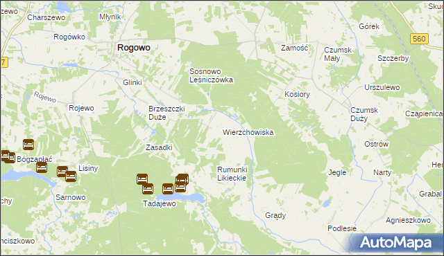mapa Wierzchowiska gmina Rogowo, Wierzchowiska gmina Rogowo na mapie Targeo